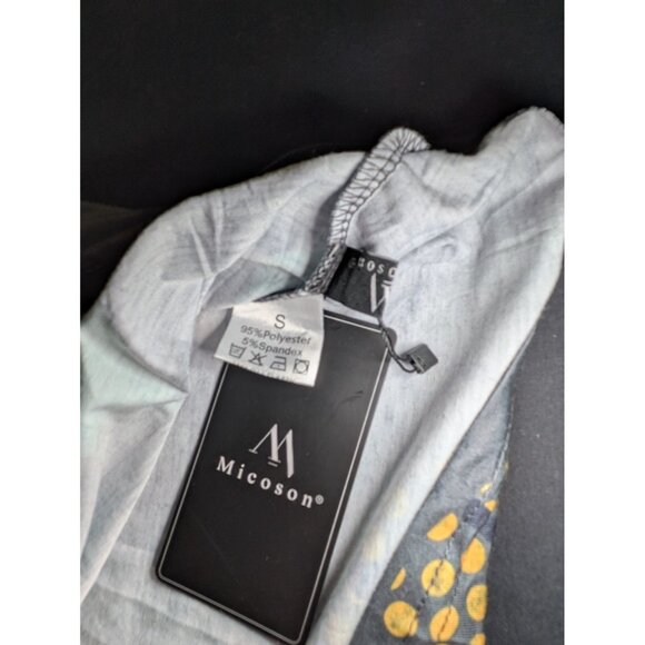 NWT Micoson Pleat Neck Sleeveless Women Size S Top V Neck Black with Cat Print - Picture 9 of 10